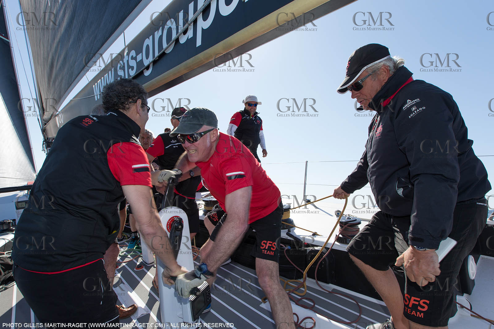 05 05 2016, Porquerolles (FRA,83), Semaine de Porquerolles, célébration des 30 and de lla victoire de l'Esprit d'Equipe dans la Whitbread, l'équipage se retrouve à bord du maxi SFS skippé par Lionel Péan