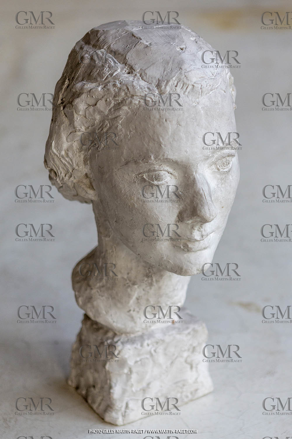 20 07 2020, St Rémy de Provence (FRA,13), Oeuvre de Germaine Richier, Buste n° 15 1933 ou 1934, plâtre de tirage, collection particulière