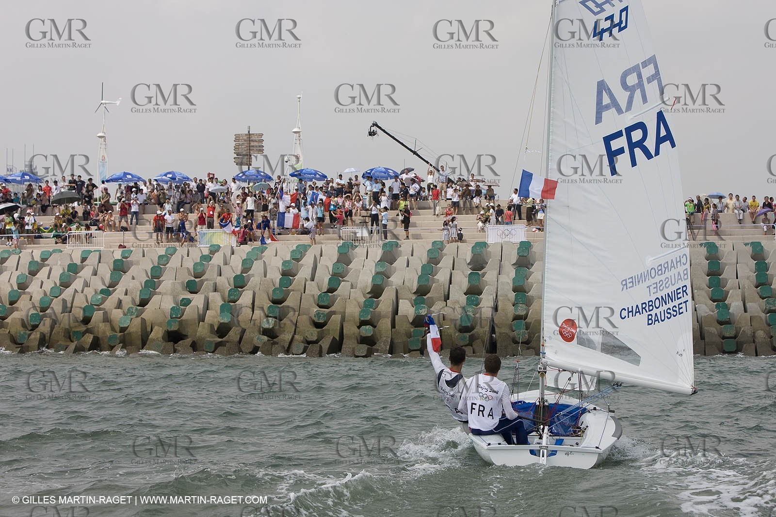 18 08 2008 - Qingdao (CHN) - 2008 Olympic games - Day 10 - Medal race 470 men, Charbnonnier Bausset bronze medal