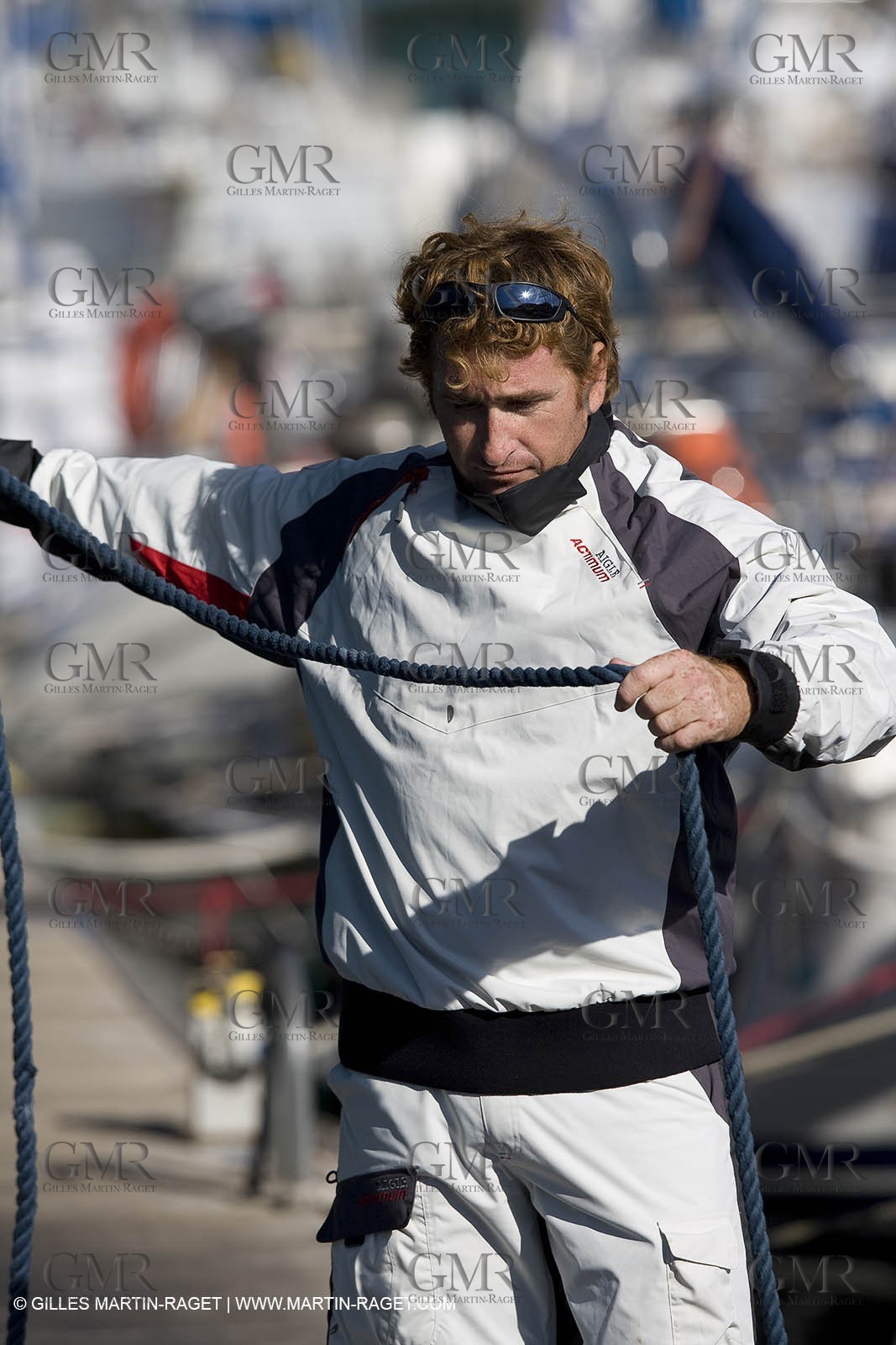 28 09 2007 - Marseille (FRA, 13) - Gamme vêtements de mer Aigle portée en.action par les navigateurs Marc Emig et Luce Molinier