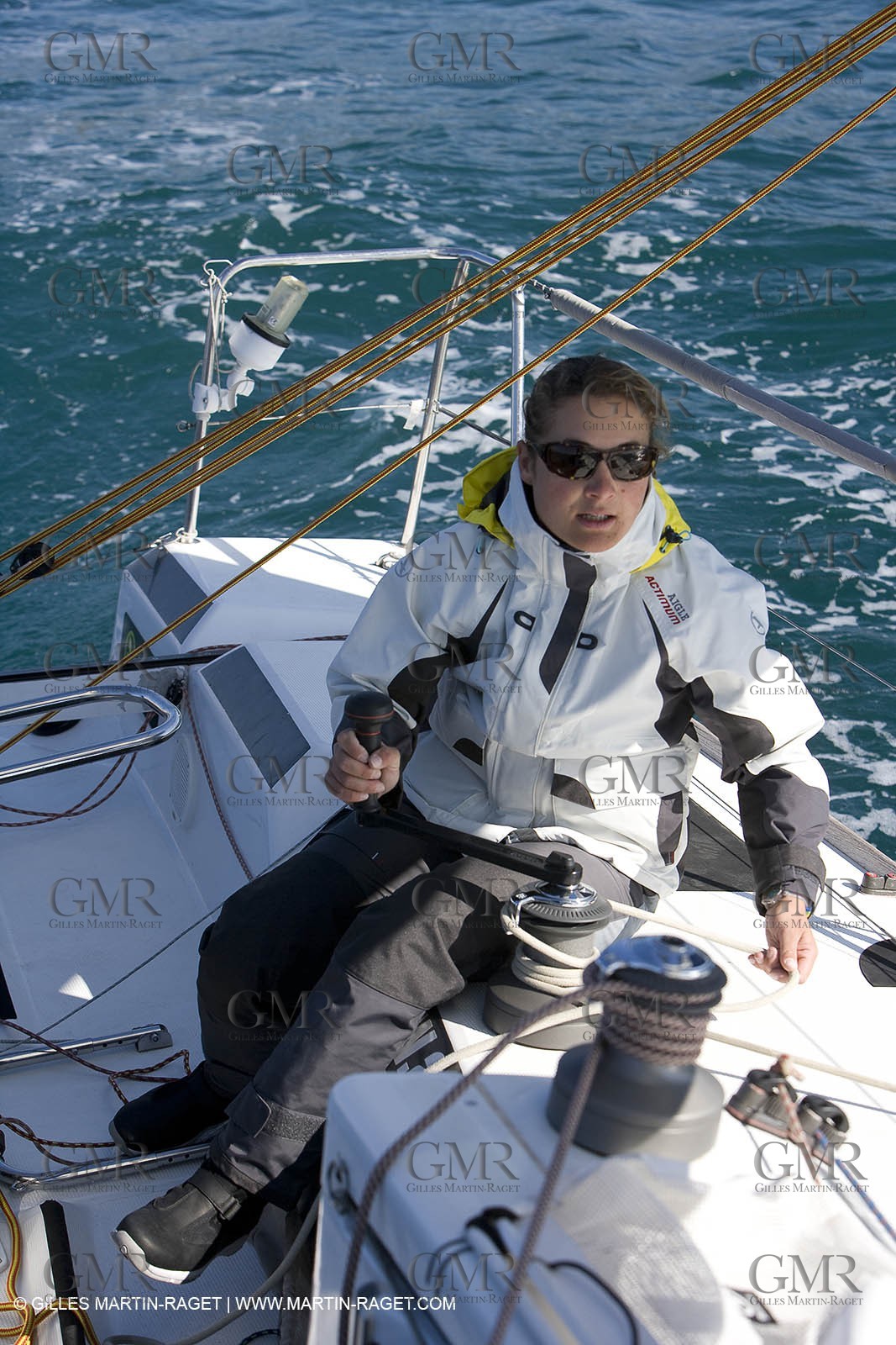 28 09 2007 - Marseille (FRA, 13) - Aigle Marine weather clothing showed in action by salors Marc Emig et Luce Molinier