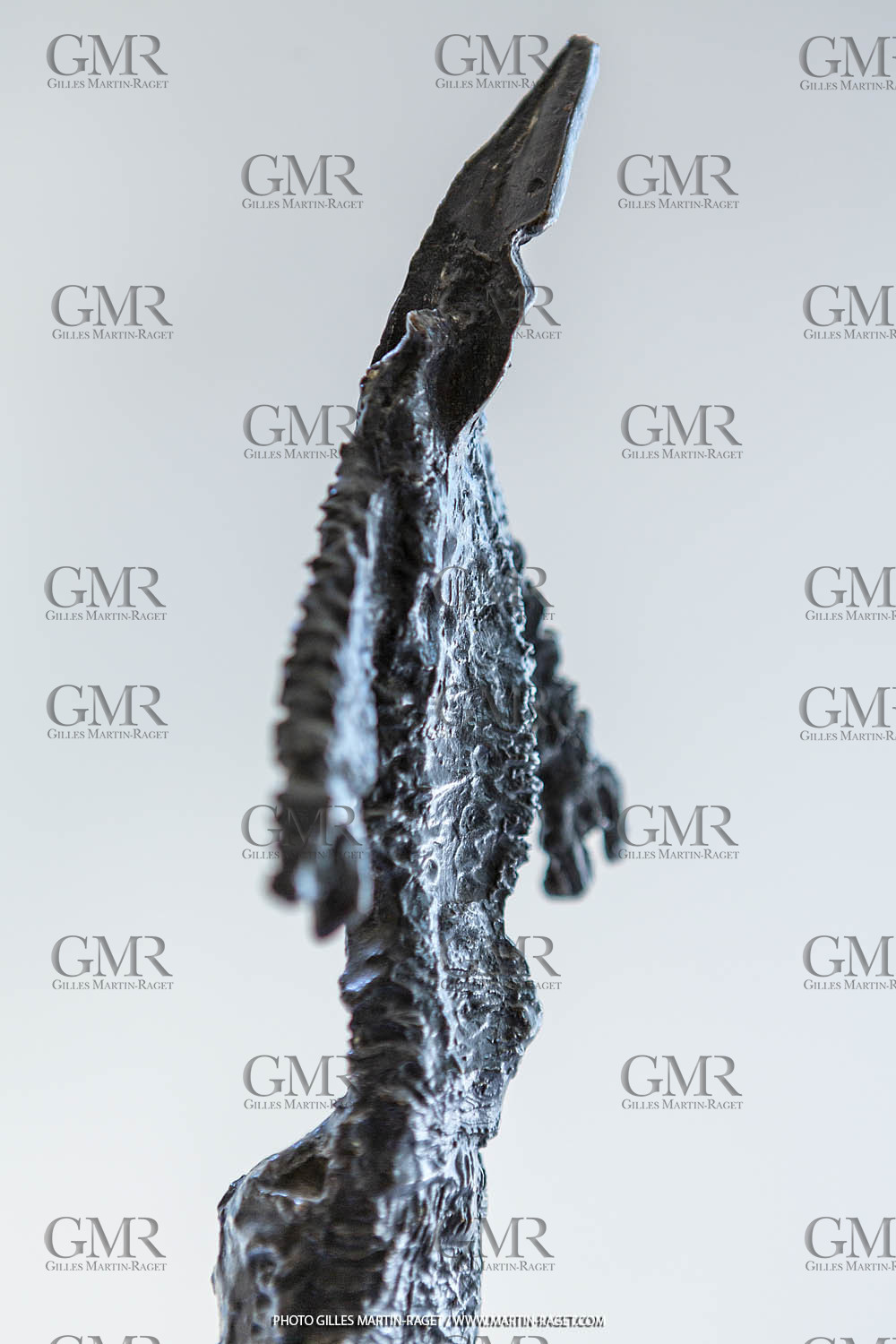 12 07 2020, St Rémy de Provence (FRA,13), Oeuvre de Germaine Richier, Guerrier n° 15 1955, Bronze patiné foncé, Numéroté 3 8, Fondeur : C. Valsuani, Paris, 27 x 9 x 12,5 cm, Collection famille Germaine Richier