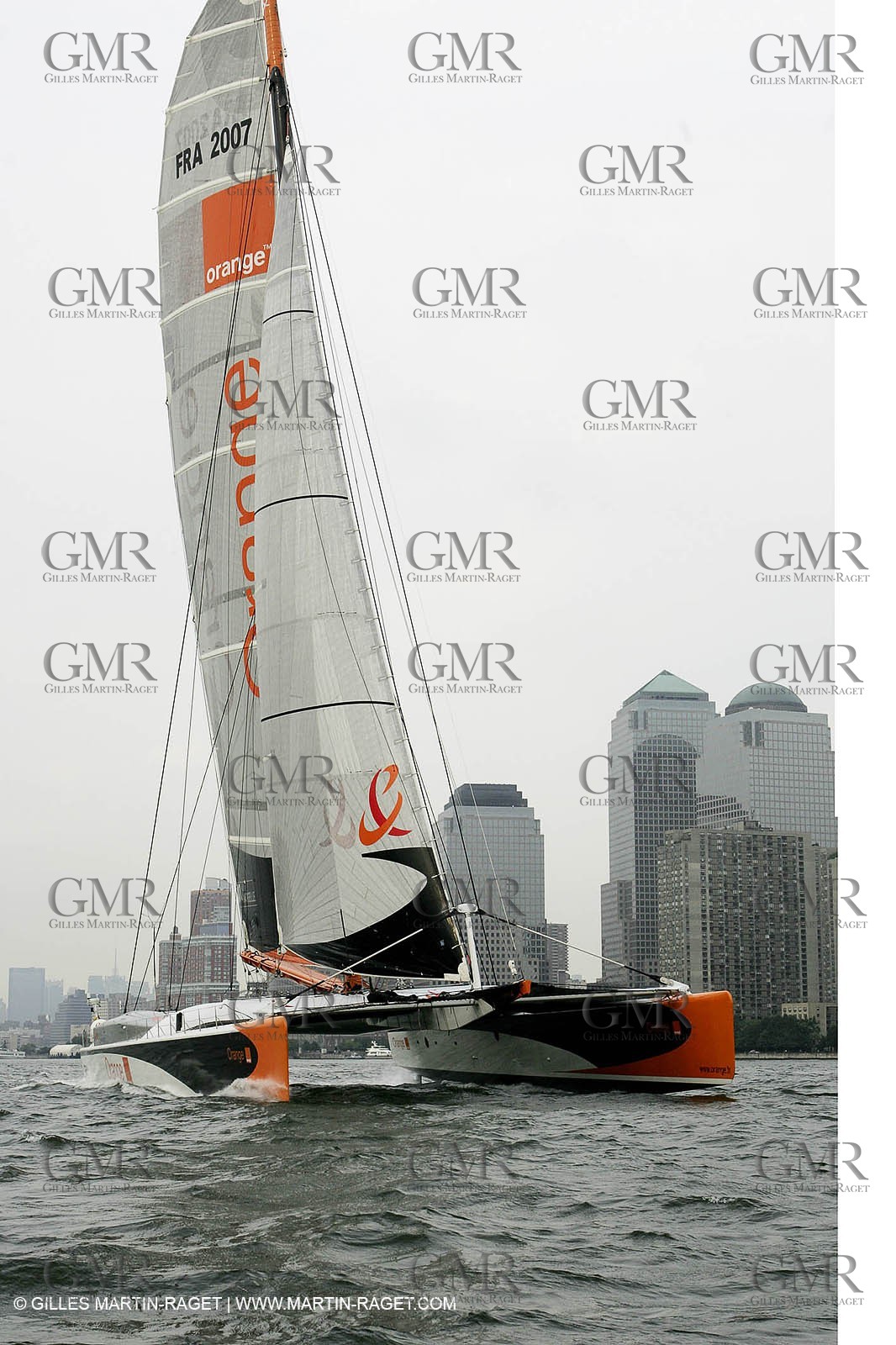 2004 Transatlantic record attempt - Orange II sailing off New York before the start