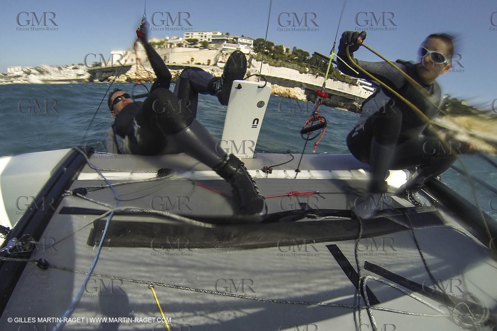 26 03 2013 - Marseille (FRA,13) - Ingrid Petitjean et Olivier backes training on their Nacra 17 in breezy conditions