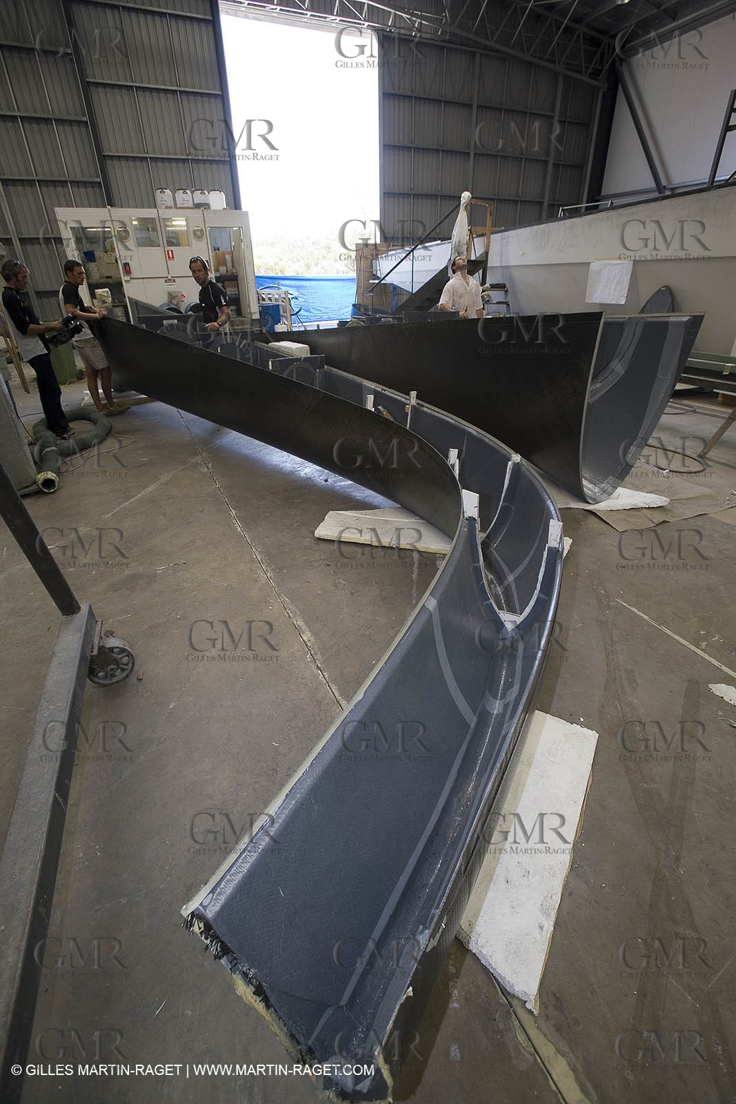 Sydney, Australia, Thomas Coville trimaran Sodebo building at Boat Speed