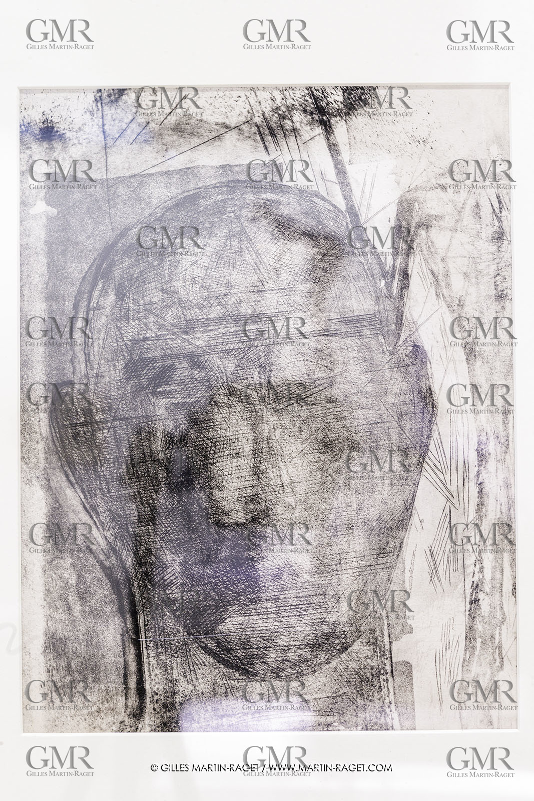 02 05 2023, Paris (FRA), oeuvre de Germaine Richier, Exposition Centre Pompidou 2023, Tête 1948-1951, Eau-forte et aquatinte sur papier, 33 x 25 cm, Collection particulière