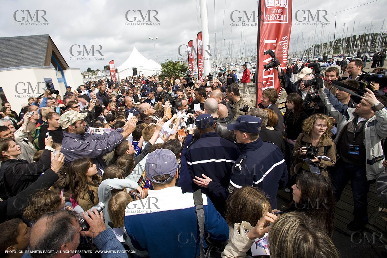 11 05 2007 - La Trinité sur Mer (France) - Yann Eliès Generali 60 open project for Vendée Globe - soccer champion Zinedine Zidane - Boat christening ceremony