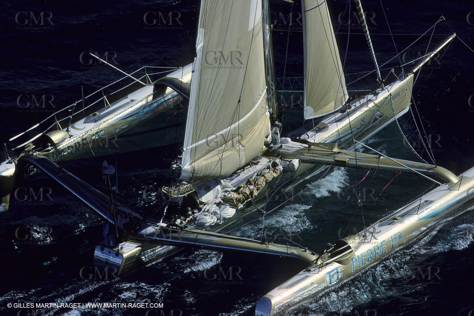 Florence Arthaud winner of the 1900 Route du Rhum on her boat Groupe Pierre 1er