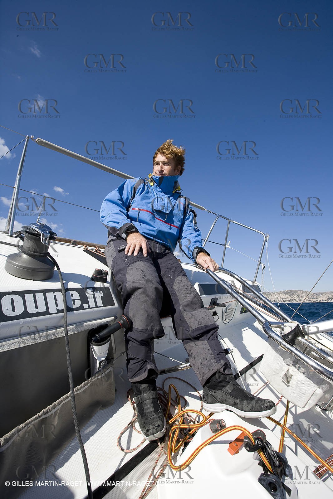 28 09 2007 - Marseille (FRA, 13) - Aigle Marine weather clothing showed in action by salors Marc Emig et Luce Molinier