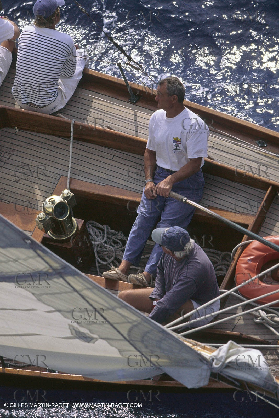 Septembre 1996 - Monaco (MON) - Monaco Classic Week - Eric Tabarly steering Pen duick