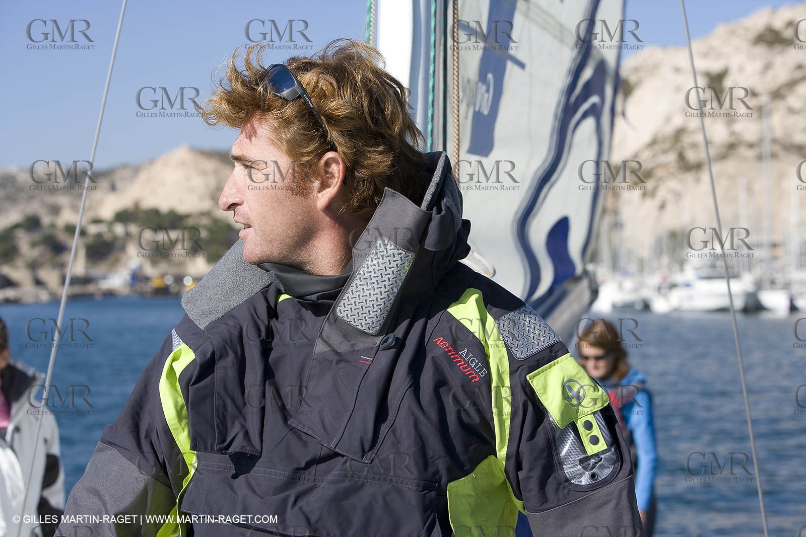 28 09 2007 - Marseille (FRA, 13) - Aigle Marine weather clothing showed in action by salors Marc Emig et Luce Molinier