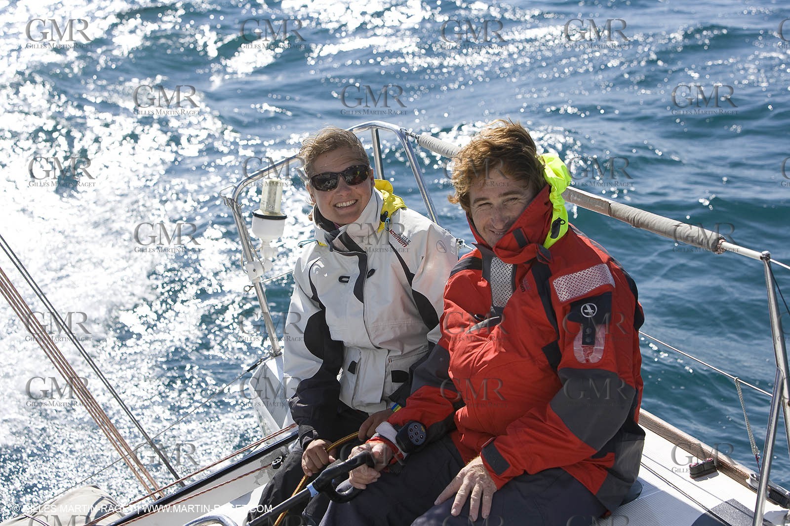 28 09 2007 - Marseille (FRA, 13) - Aigle Marine weather clothing showed in action by salors Marc Emig et Luce Molinier