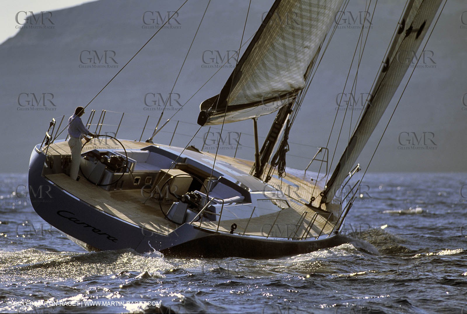 Carerra Wally yacht sailing in Bouches de Bonifaccio (Corsica)