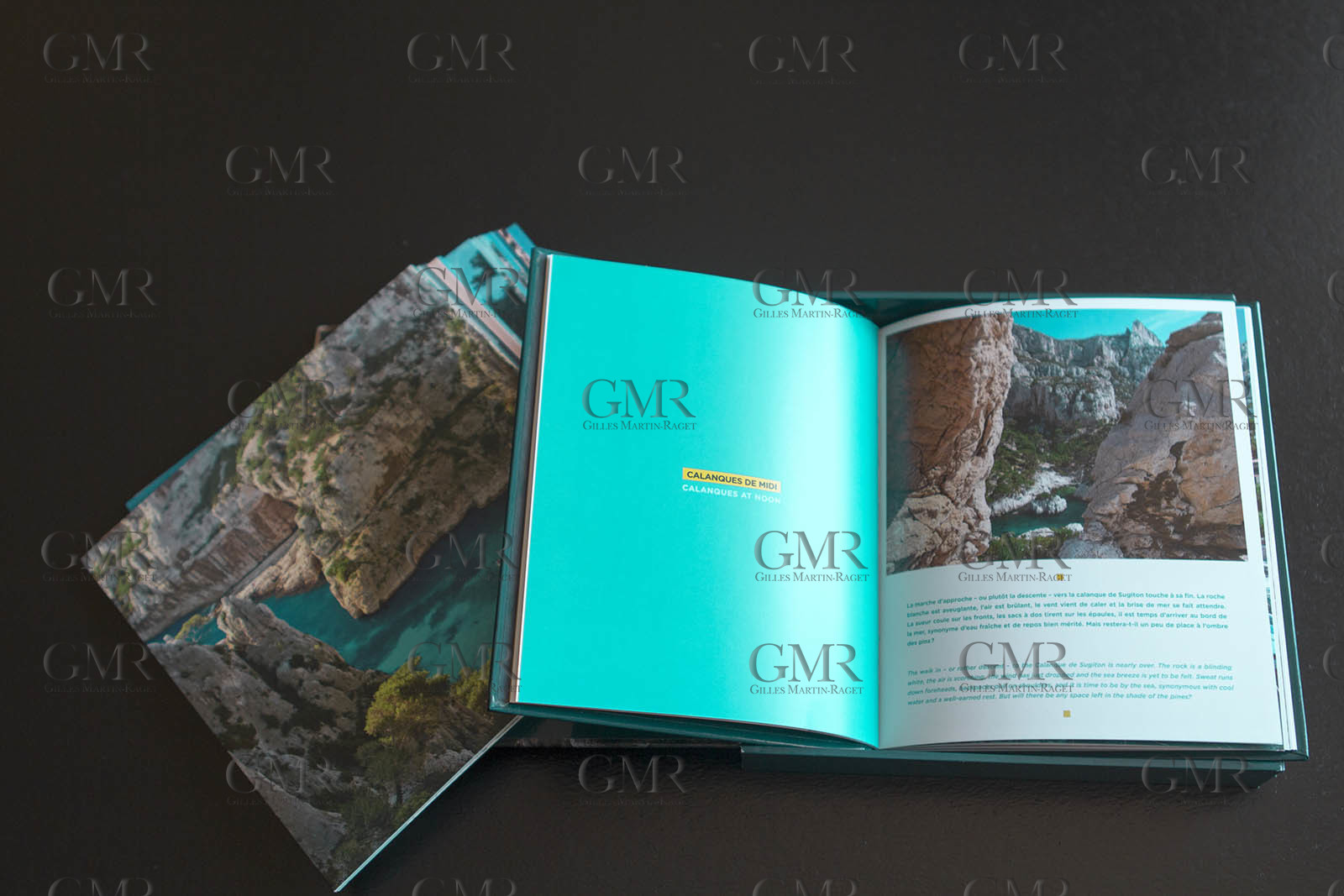 Box set Colours of the Calanques, words and photos by Gilles Martin-Raget, Editions Glénat, October 2015, 20 x 20 cm, includes a 30 pages bilingual bokklet and 20 separate prints on 300 gr paper, 19,2 x 19, 2 cm.