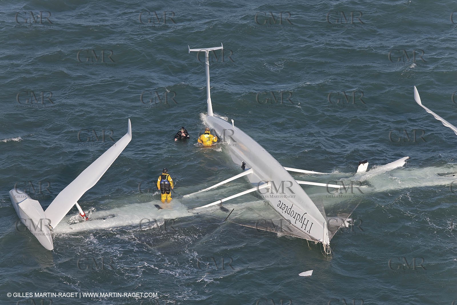 21 12 2008 - Port Saint Louis du Rhône (South of France) - The Hydroptere just after its capsize when trying to beat the overall sailing speed record