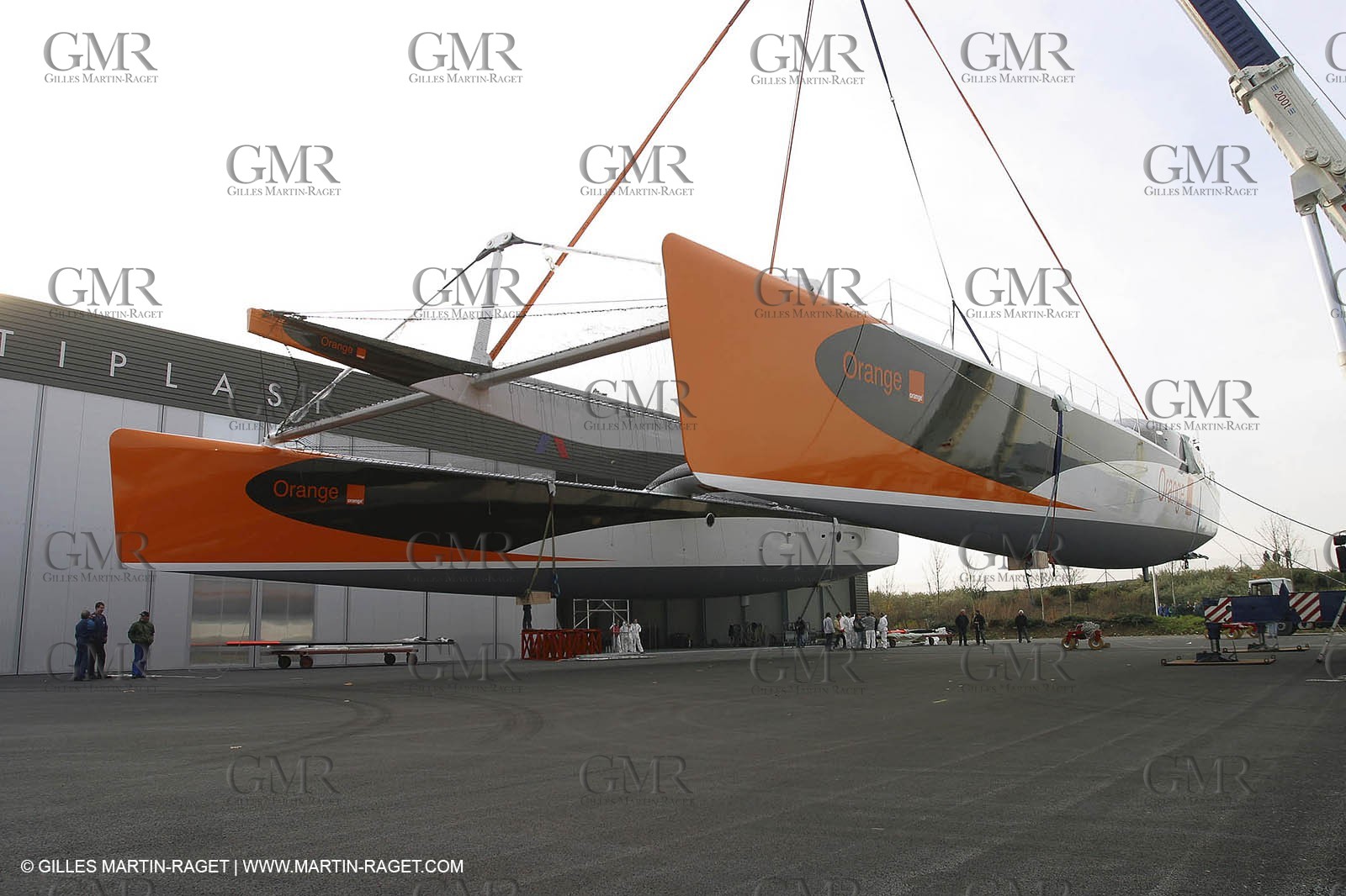 Vannes - Multiplast Boatyard - Orange II 1st going in the water
