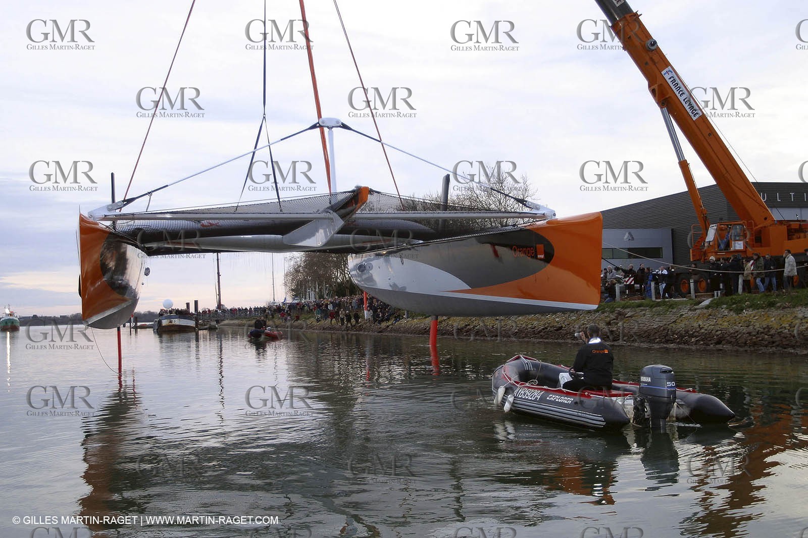 Vannes - Multiplast Boatyard - Orange II 1st go in the water