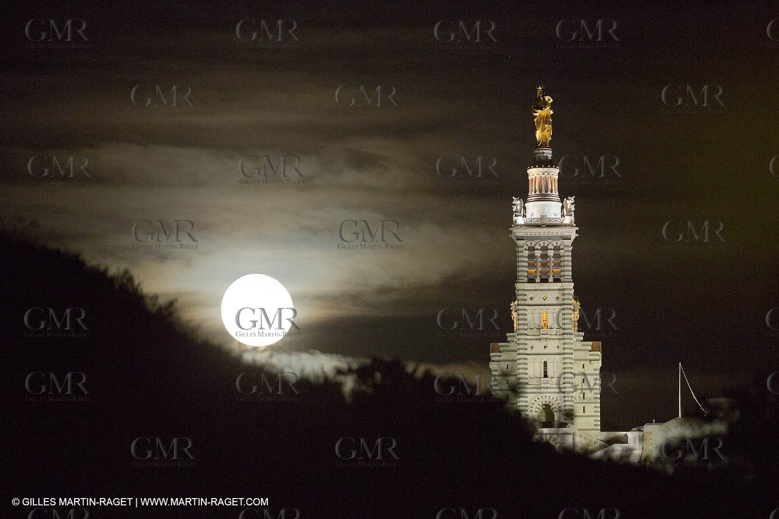 05 06 2012 - Marseille (FRA,13) - Full  moon at Notre Dame de la Garde as seen from Impasse Clerville (7th district)