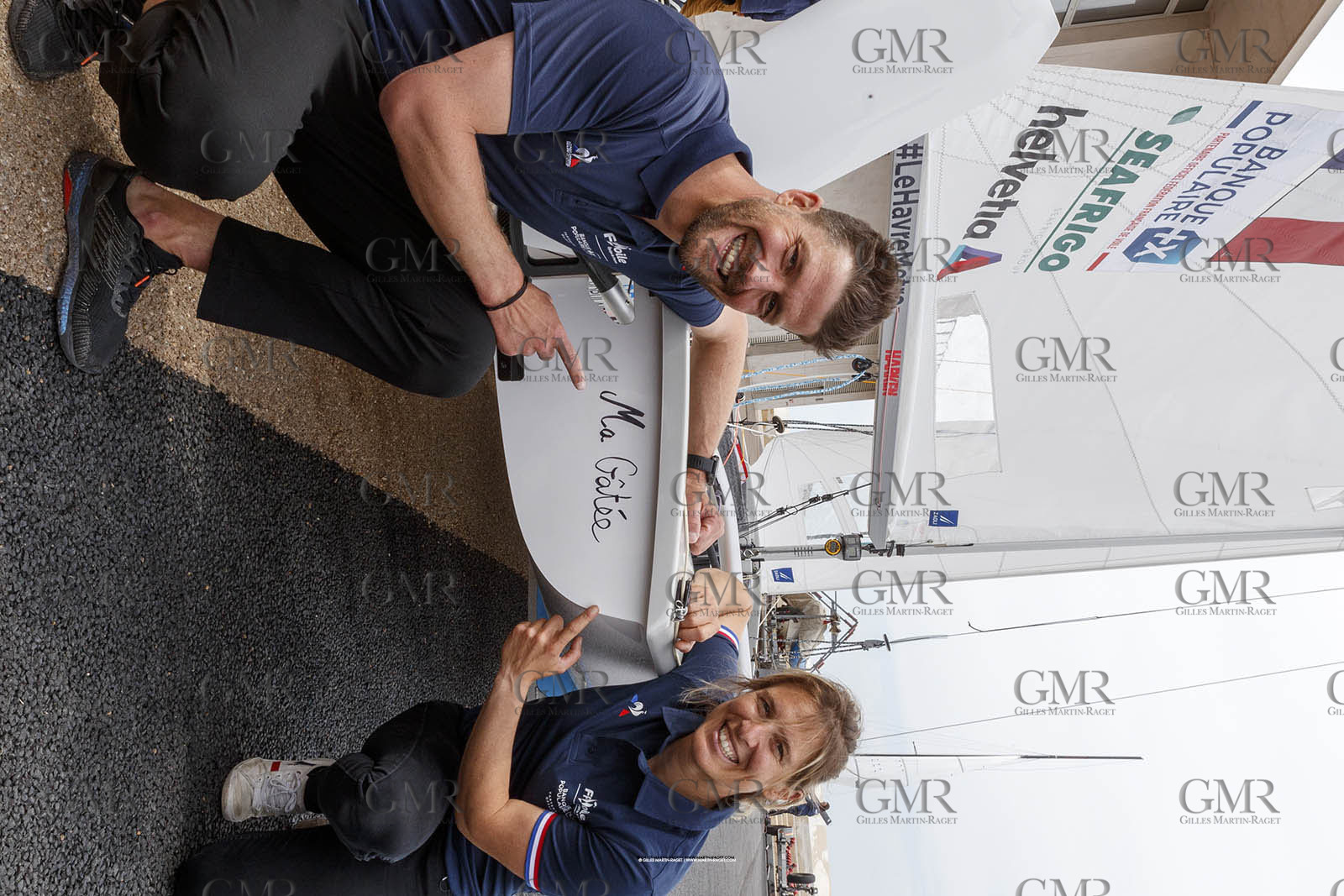 15 04 2024, Marseille (FRA), présentation des sélectionnés olympiques français en voile pour les Jeux Olympiques de Paris 2024. Camille Lecointre-Jeremie Mion
