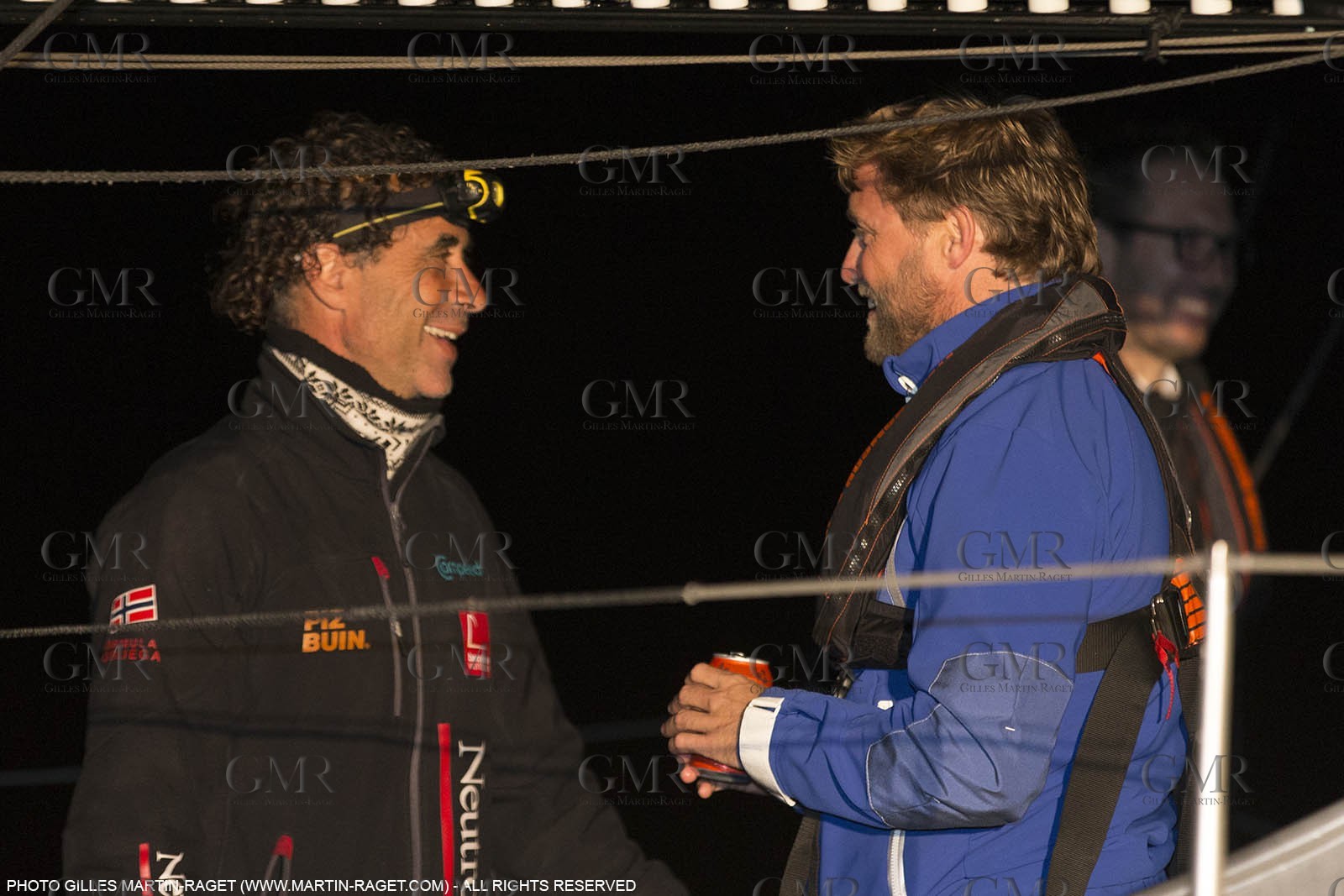 30 03 2015, Barcelona (ESP), Barcelona World Race 2014-15, Neutrogena (Guillermo Altadill, José Muñoz) arrival in 2nd place.