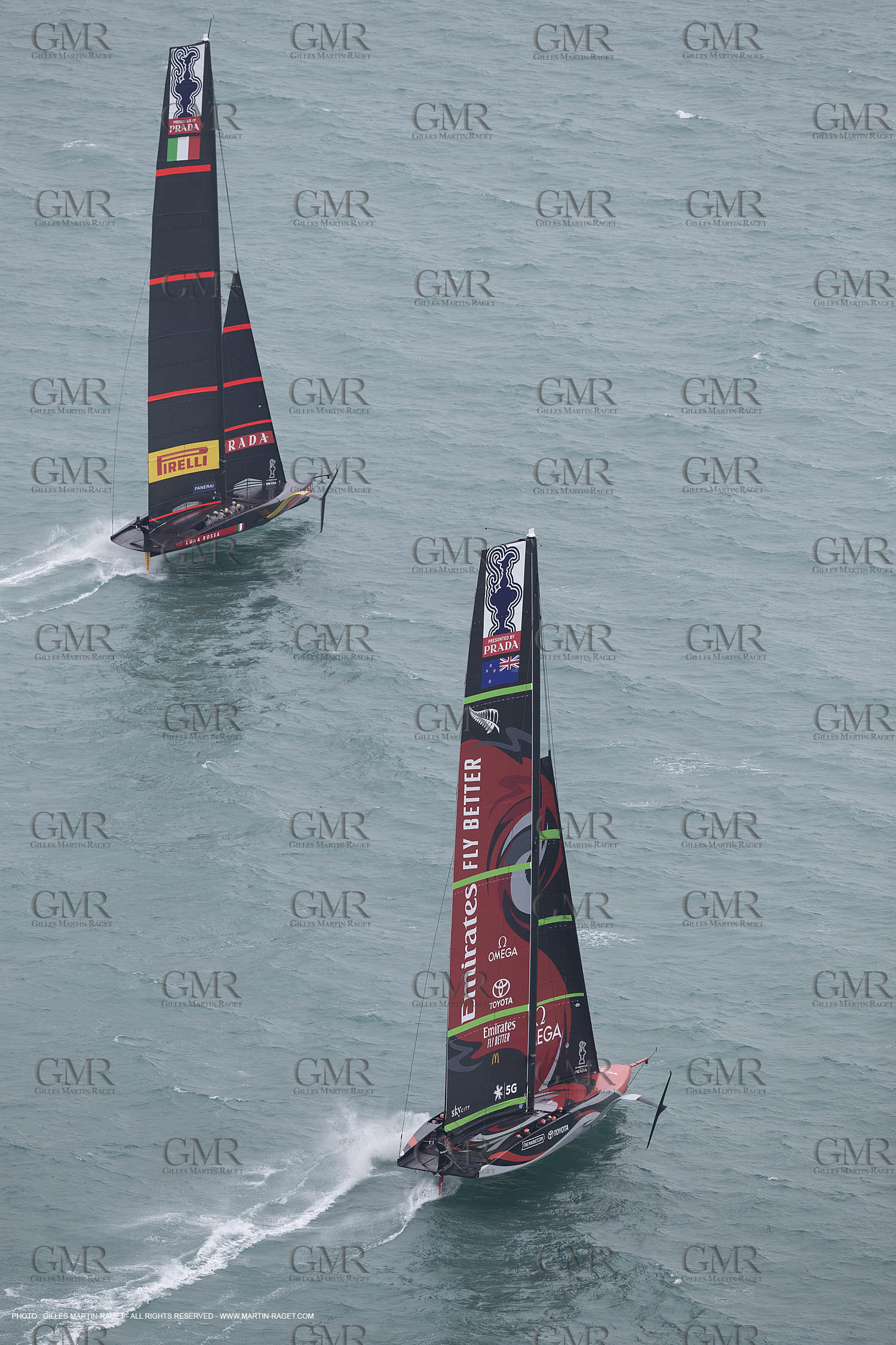 10 12 2020 - Auckland (NZL) - 36th America's Cup - Practice Sessions - Day 2 - Emirates Team New Zealand and Luna Rossa Prada Pirelli Team