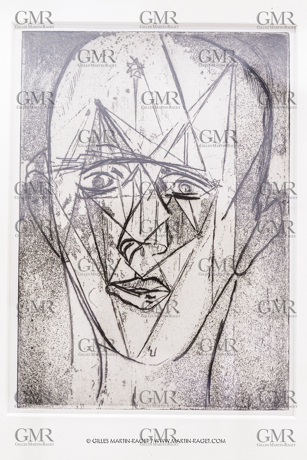 02 05 2023, Paris (FRA), oeuvre de Germaine Richier, Exposition Centre Pompidou 2023, Tête II 1948-1951, Eau-forte et aquatinte sur papier, 2,5 x 25,5 cm, Collection particulière