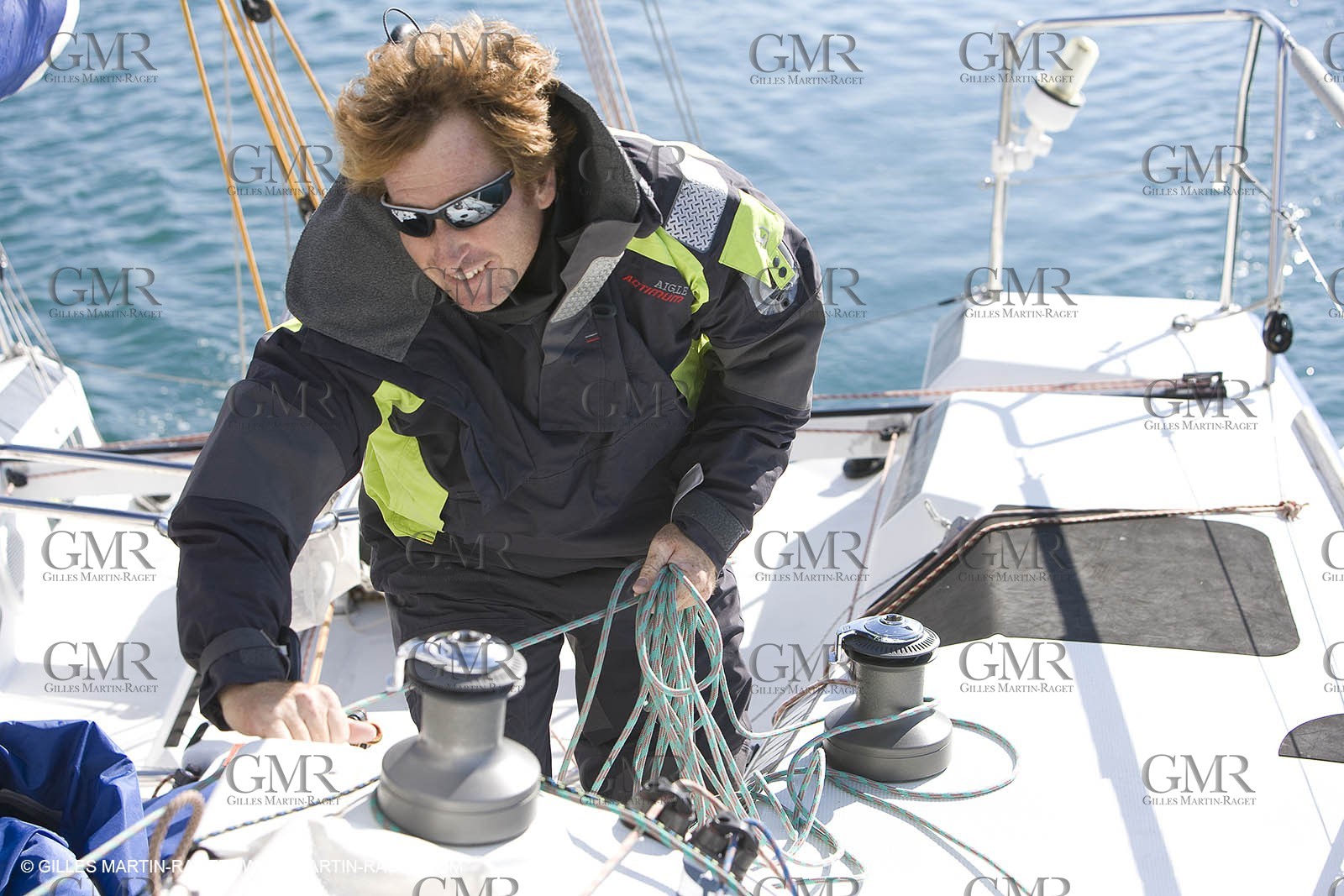 28 09 2007 - Marseille (FRA, 13) - Aigle Marine weather clothing showed in action by salors Marc Emig et Luce Molinier