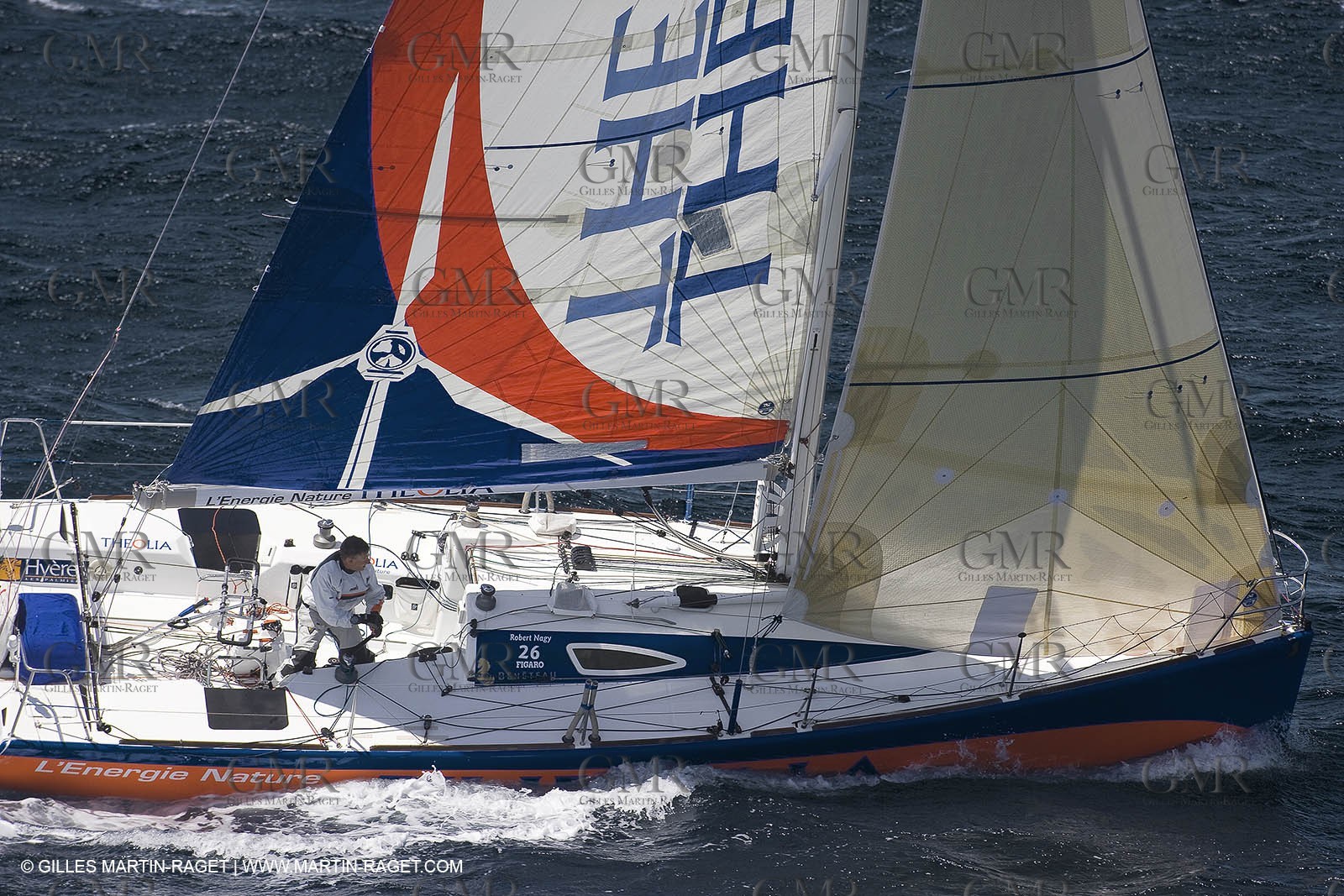 06-26-2007 - FIGARO II - THEOLIA - Skipper : Robert Nagy - Training off Marseille (south France) with strong wind conditions