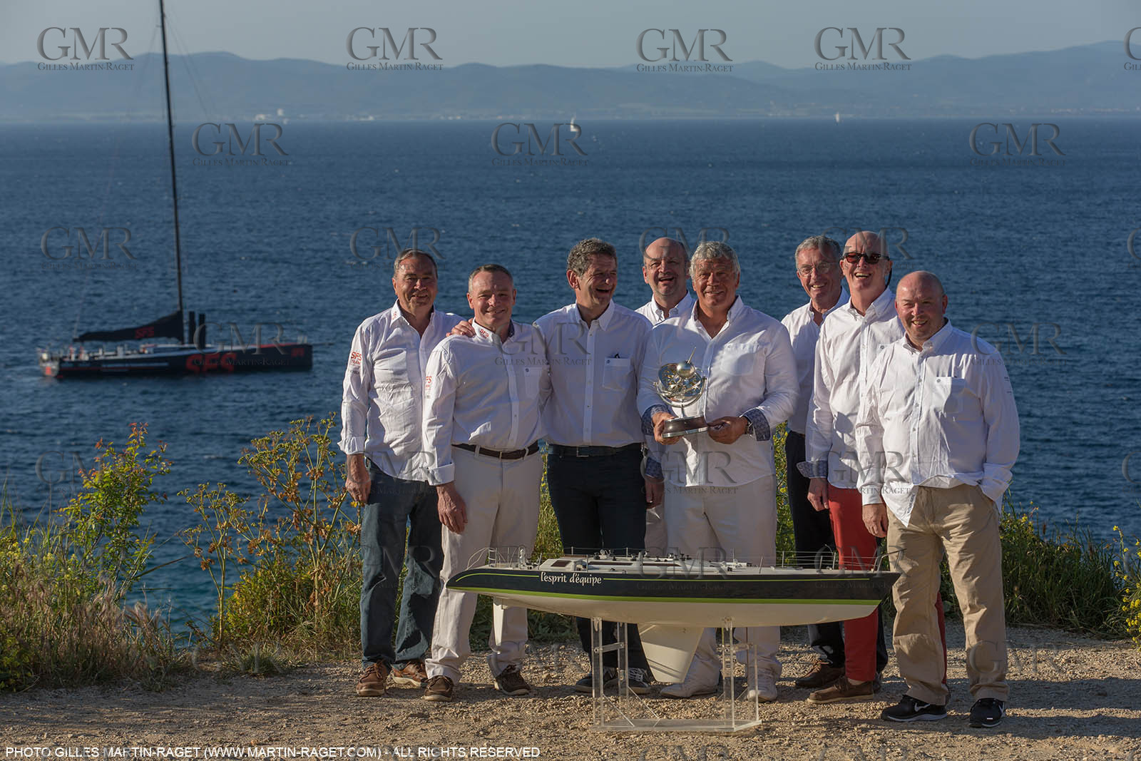 05 05 2016, Porquerolles (FRA,83), Semaine de Porquerolles, célébration des 30 and de lla victoire de l'Esprit d'Equipe dans la Whitbread, l'équipage se retrouve à bord du maxi SFS skippé par Lionel Péan