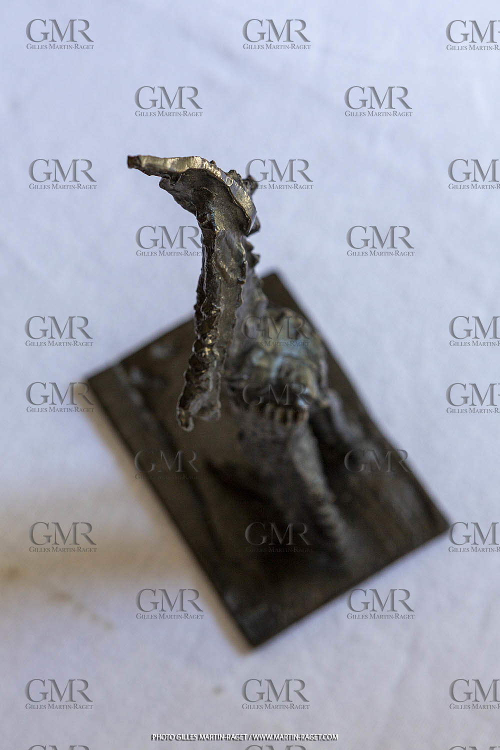 12 07 2020, St Rémy de Provence (FRA,13), Oeuvre de Germaine Richier, Guerrier n° 15 1955, Bronze patiné foncé, Numéroté 3 8, Fondeur : C. Valsuani, Paris, 27 x 9 x 12,5 cm, Collection famille Germaine Richier