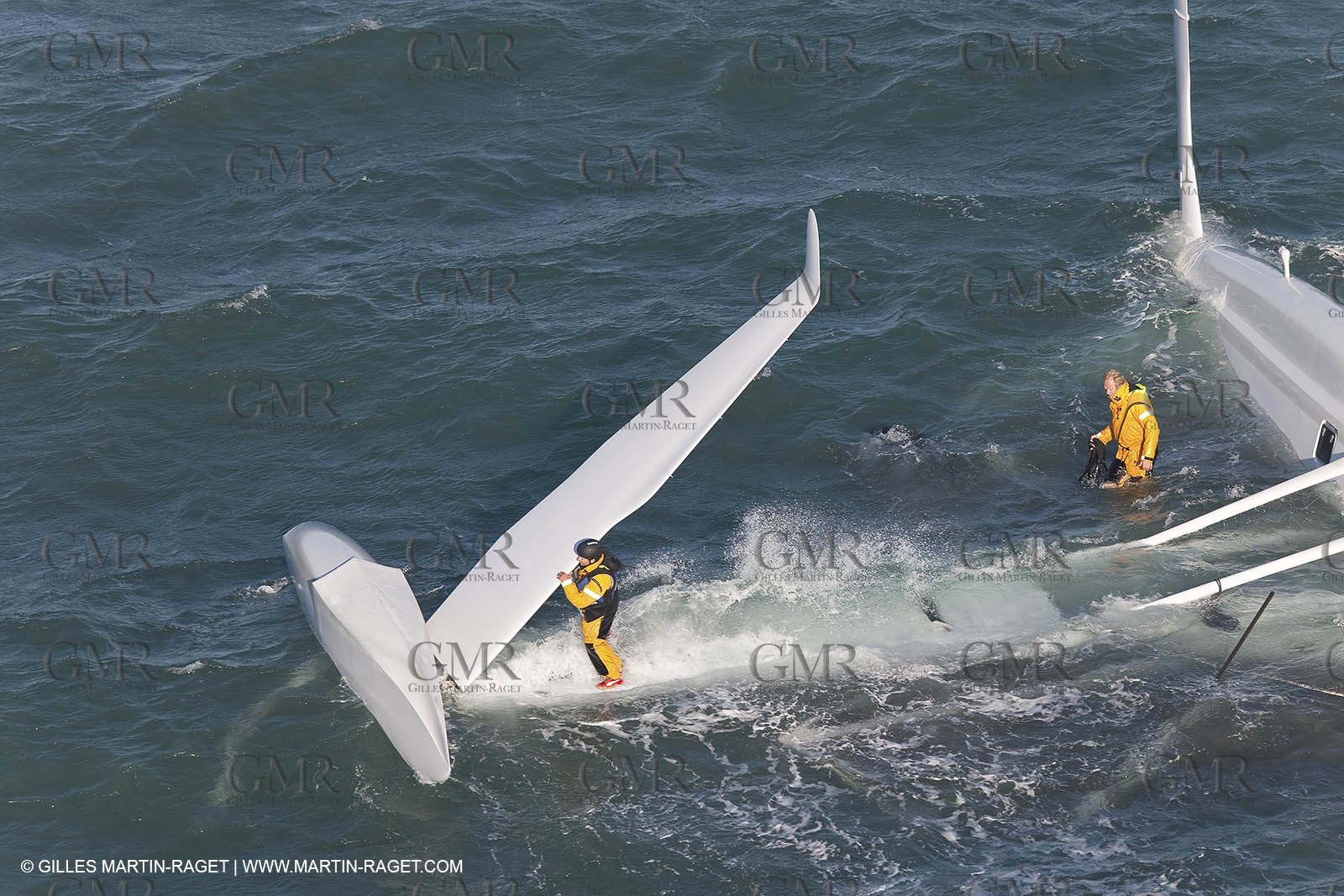 21 12 2008 - Port Saint Louis du Rhône (South of France) - The Hydroptere just after its capsize when trying to beat the overall sailing speed record