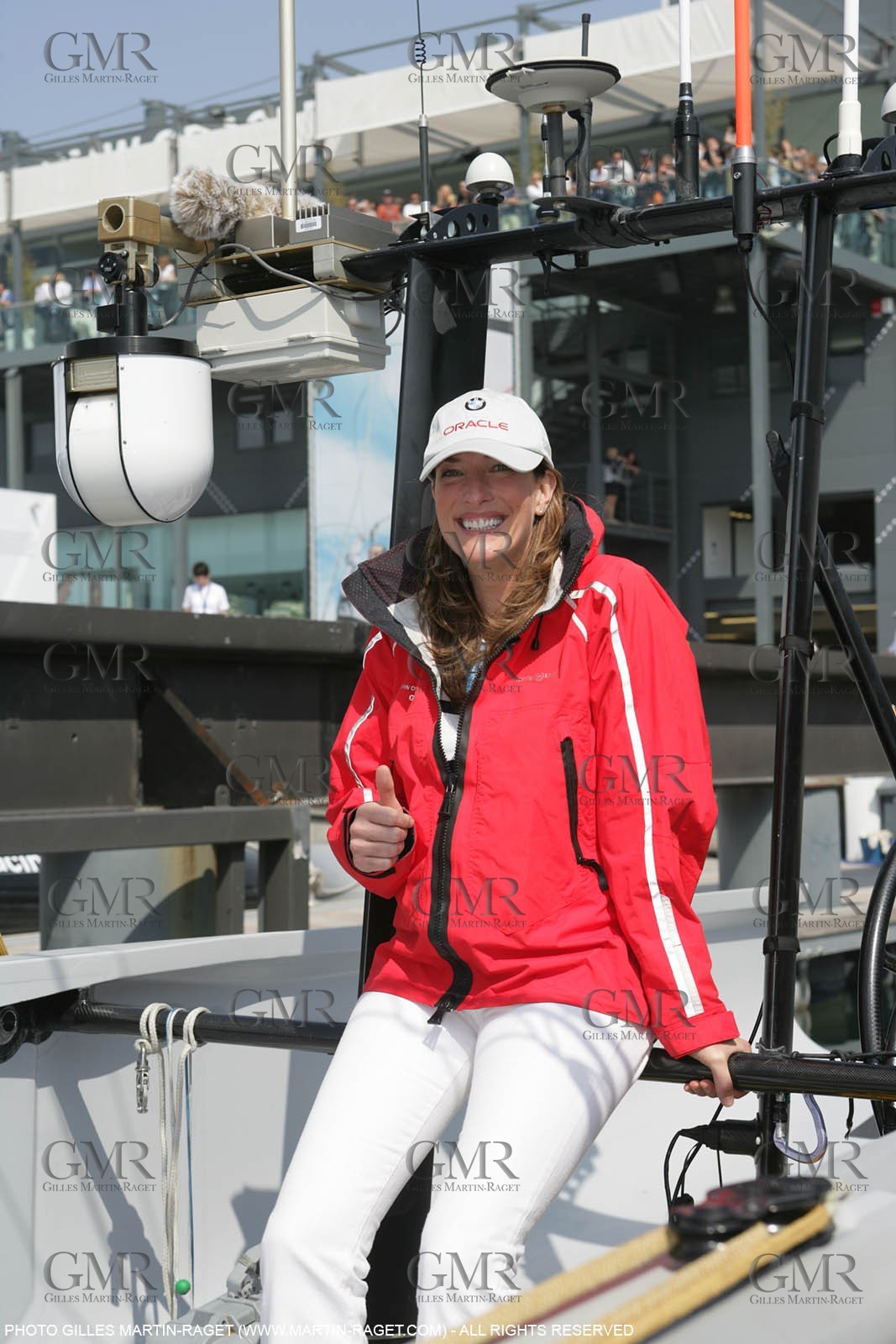 16 03 2007-Valencia (Spain)- 32nd America's Cup - Louis Vuitton Cup - RR1 - BMW ORACLE Racing - - Top Model Tatiana Patitz 18th man onboard USA 98 for inaugural Louis Vuitton Cup race Vs UI Team Germanyl