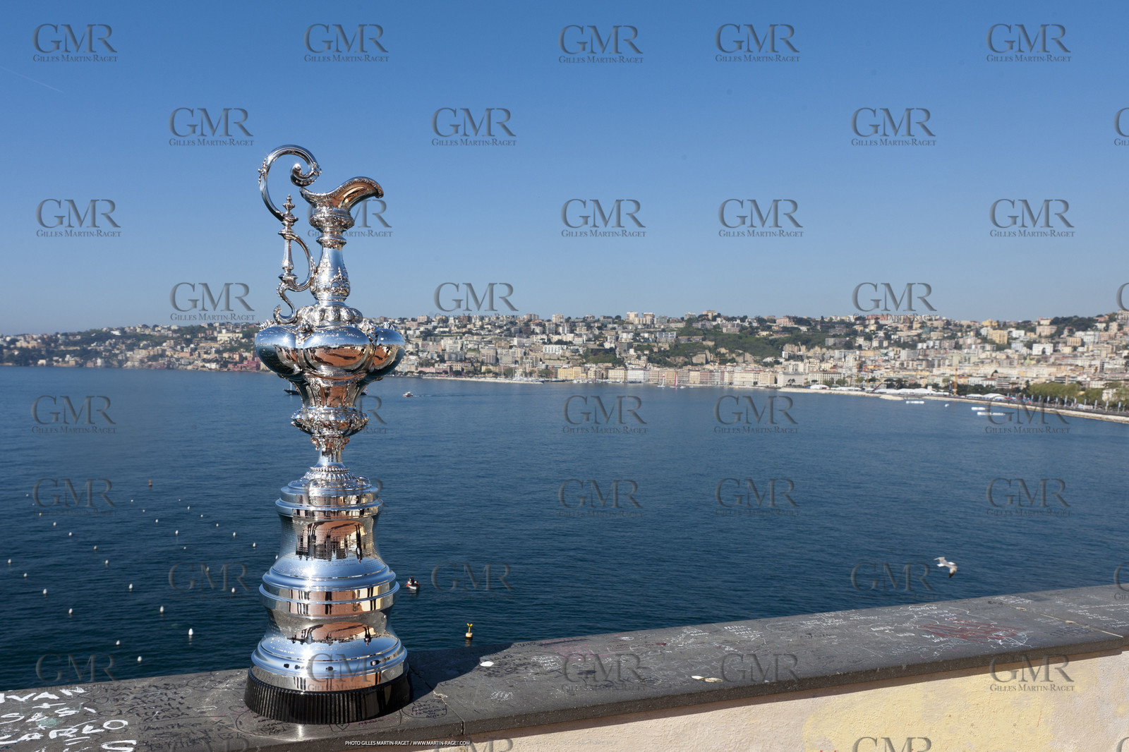 09 04 2012 - Naples (ITA) - 34th America's Cup - America's Cup World Series Naples 2012 - The America's Cup trophy infront Naples bay