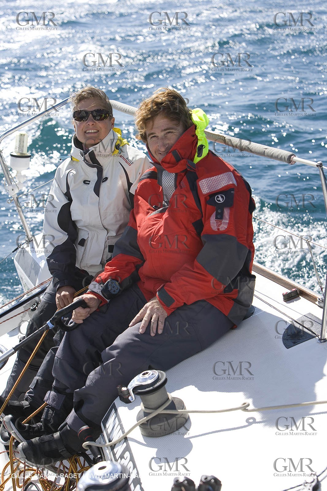 28 09 2007 - Marseille (FRA, 13) - Aigle Marine weather clothing showed in action by salors Marc Emig et Luce Molinier