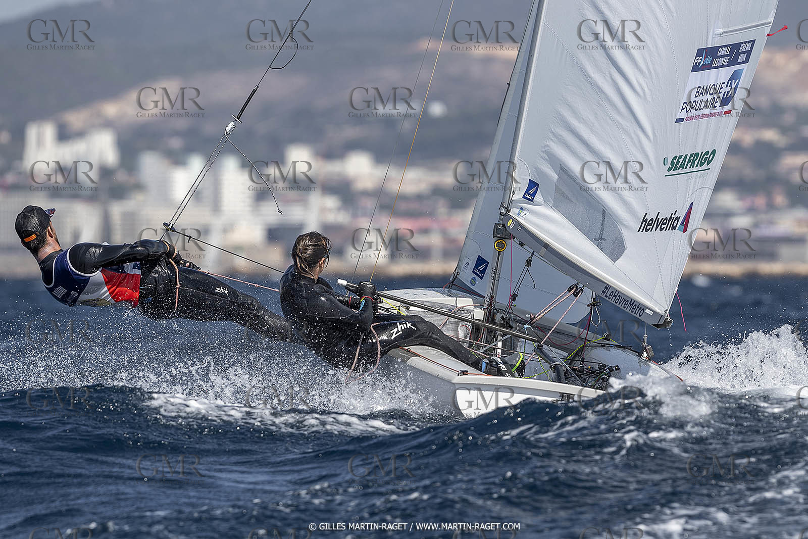 16 09 2022, Marseille (FRA), 470 Class, Paris 2024 Olympic Games, Sailing, 470 mixed dinghy, trainings, Camille Lecointre Jeremie Mion (FRA)