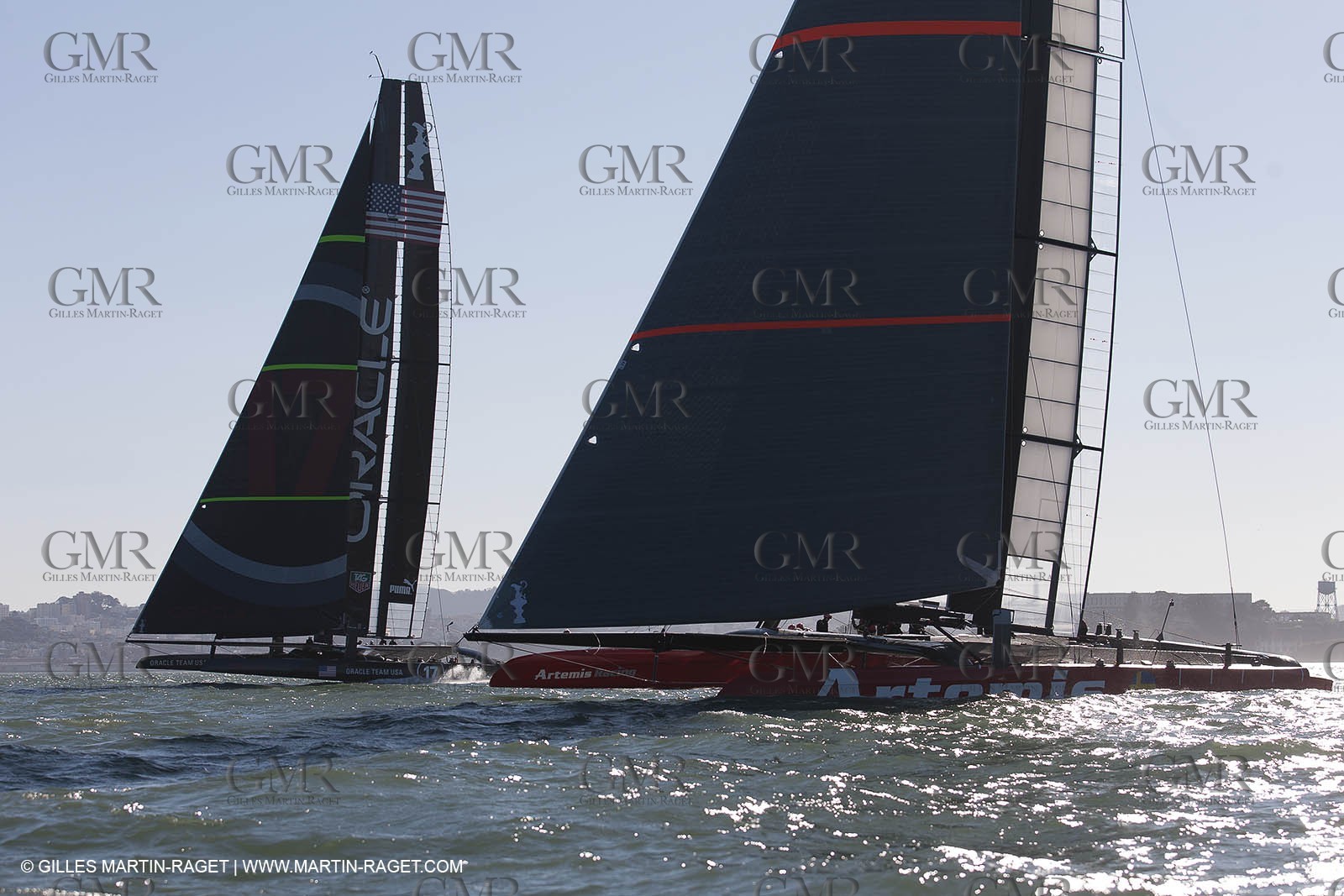 08 02 2013 - San Francisco (USA) - 34th America's Cup - ARTEMIS and ORACLE TEAM USA AC72 training in San Francisco Bay