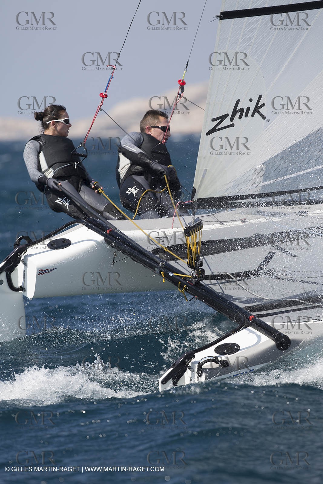 26 03 2013 - Marseille (FRA,13) - Ingrid Petitjean et Olivier backes training on their Nacra 17 in breezy conditions